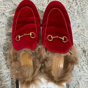 Gucci Princetown Velvet Red Mules